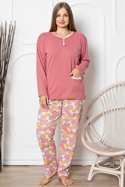 embody Pijamale de damă mărime mare, stil Battle, bumbac interlok, culoare coral 2034/2037