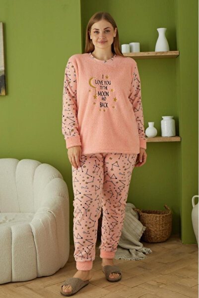 embody Cocolino women's pyjamas large size, fluffy and warm, moon print, coral 60022