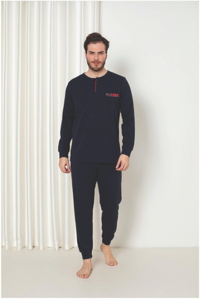 embody Pijamale bărbătești din bumbac de calitate, cu mânecă lungă și pantalo...