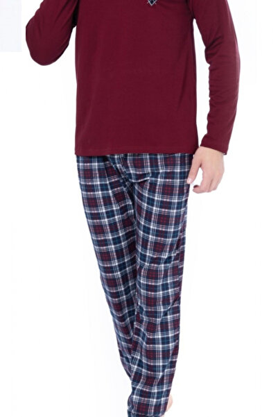 embody Men's cotton pyjama trousers in large sizes, long sleeves and trousers with pockets in burgundy 205