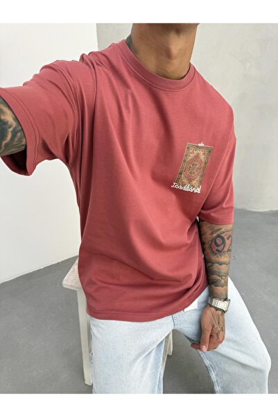 KağanKY Roșu Claret supradimensionat cu imprimeu tricou