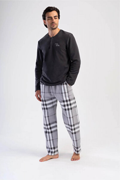 embody Men's quality, warm and fluffy cocolino men's pyjamas with pockets, grey