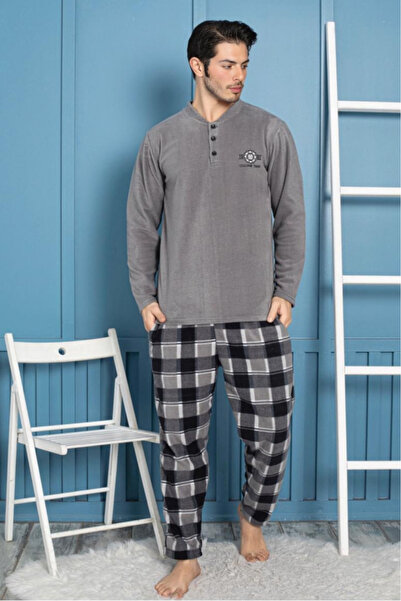 embody Men's cocolino soft fleece pyjama, soft and warm, with pockets grey 7209