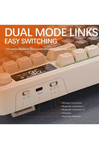 ATAsoft Ziyoulang M96 Bluetooth/2.4g Kablosuz Klavye Işıklı USB Type-C Kablolu Şarj Gösterge Panelli