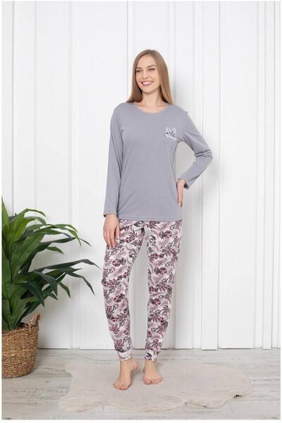 embody Women's cotton pyjamas, modern print, grey 109