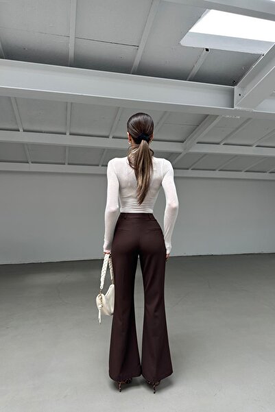 mylove İspanyol Paça Poliviskon Pantolon Kahve