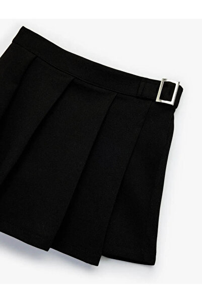 Koton Toka Detaylı Viskon Karışımlı Pileli Siyah Kız Çocuk Etek 6WKG40069AK