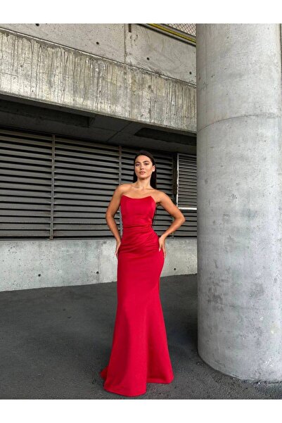 Larenmoda Straplez likralı drapeli abiye