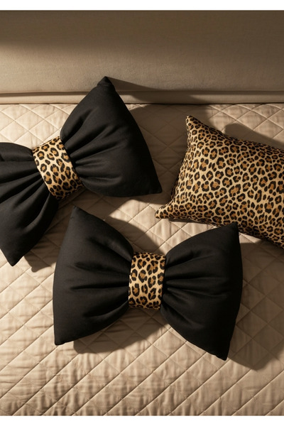 FARCY Leopard Detail Bow Appearance Decorative Pillow Filled Ribbon Gift Throw Pillow Cushion (Set of 3)