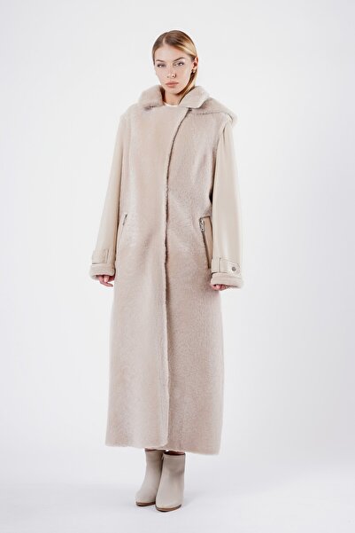 Leather Club Bej Milano Hakiki Kürk Kaban