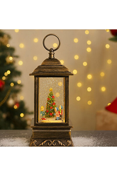 Issa Felinar muzical de Crăciun 24x9cm cu LED cald, sclipici și copii care se rotesc în jurul bradului