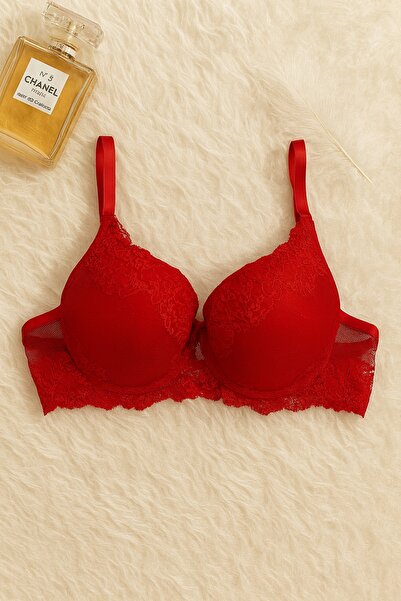 İntive Lingerie Red Lace Detailed Push up Bra Set