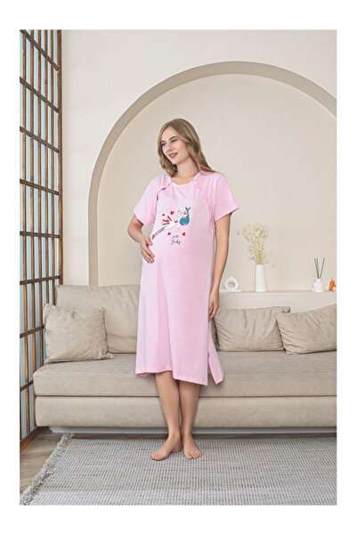 embody Maternity Nightdress cotton, nursing opening, pink