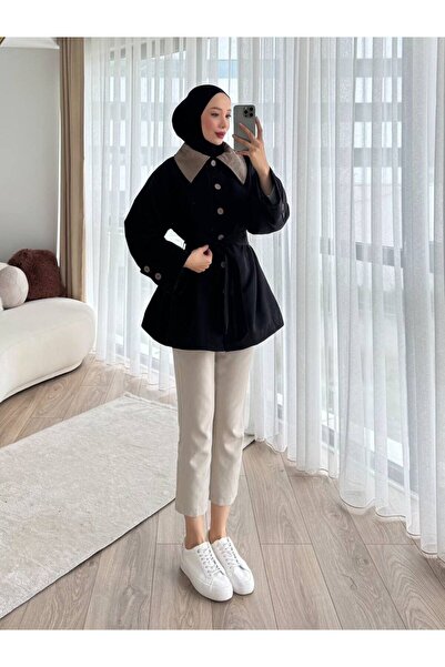 ZARERA “Kontrast Deri Yaka Detaylı Kuşaklı Trençkot”