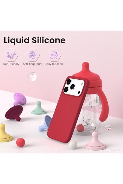 Joyshell Husa pentru iPhone 17 Pro Max, SIlicon Catifelat Cu Interior Microfibra, Rosu