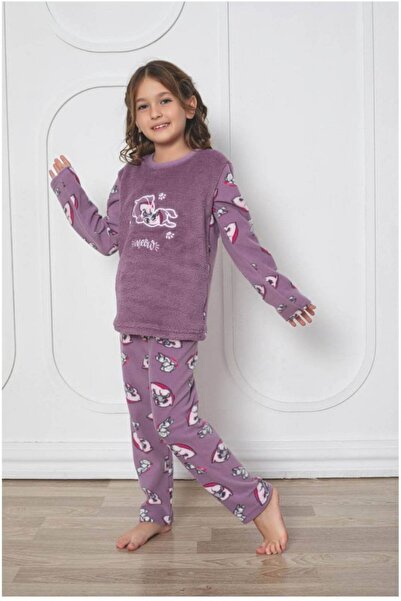 embody Pijamale Cocolino pentru fete, pufoase și călduroase, imprimeu cu pisi...