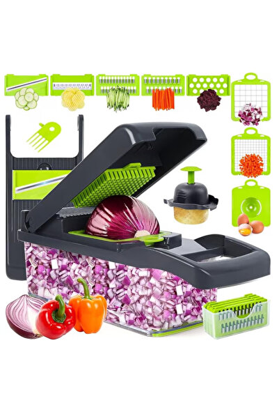 novim Multifunctional Grater - 15 in 1, Stainless Steel Blades, Ideal for Vegetables, Fruits and Chips