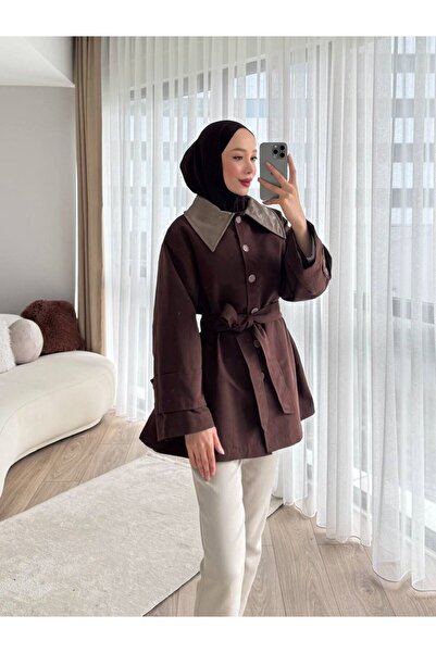 ZARERA “Kontrast Deri Yaka Detaylı Kuşaklı Trençkot”