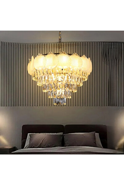 HAMER ثريا كريستال فاخرة نجف مودرن ذهبي مقاس 60 سم، تصميم أنيق