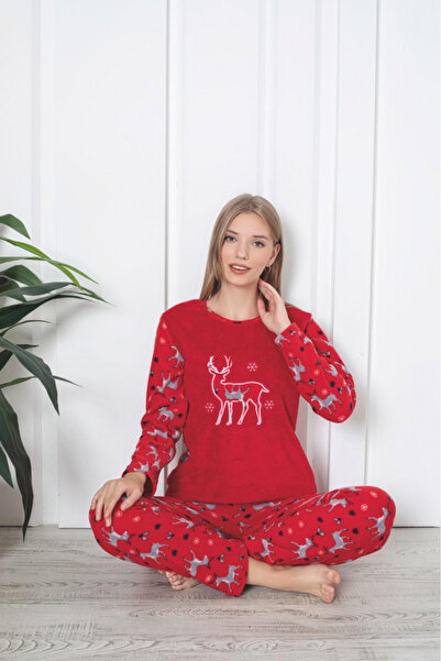 embody Women's cocolino pyjamas, Christmas reindeer print, red 314