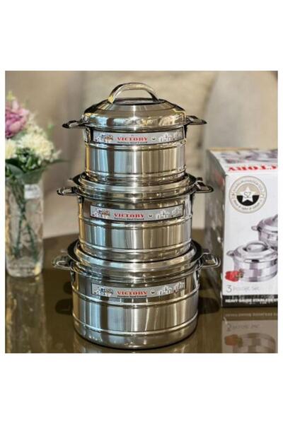 Generic 3 pieces of Indian stainless steel food containers (5000 ml, 3500 ml, 2500 ml)