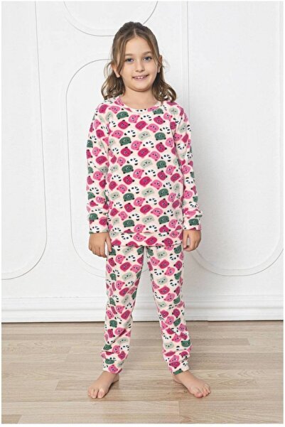 embody Girl's cocolino polar pyjamas, fluffy and warm, teddy bear print, pink 711