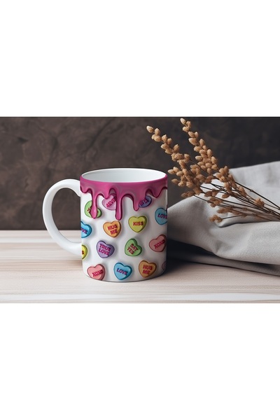 Beramussa كوب رسالة بتصميم قطرة وقلب وردي ثلاثي الأبعاد - عيد الحب - بدون نقش