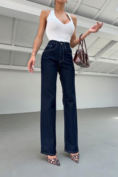 mylove Yıkamalı Wide Leg Jean Lacivert