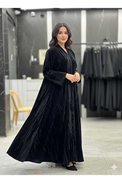 Elegant Black velvet balloon winter abaya