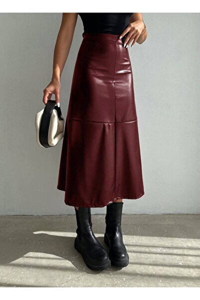 Varyete Kadın Kloş Suni Deri Etek