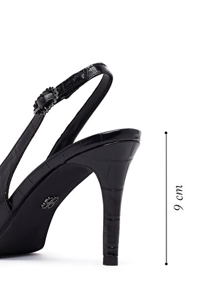 Derimod Women's Black Crocodile Open Back Thin Heeled Shoes 25Afe4805E3