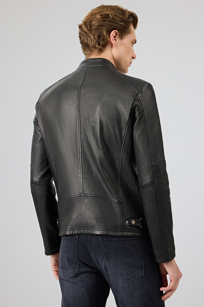 Derimod Jefferson Erkek Siyah Hakim Yaka Slim-Fit Deri Ceket 25WGF6584WF
