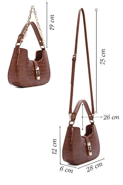 Derimod Women's Brown Long Strap Crocodile Handbag 25Wbd2624E3