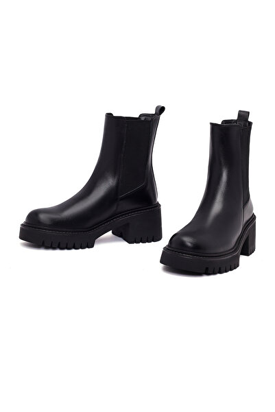Derimod Kadın Siyah Kalın Topuklu Deri Chelsea Bot 25WFD511318