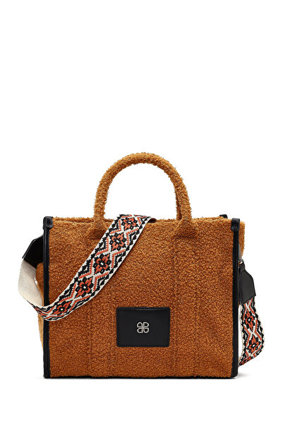 Derimod Women's Tan Long Strap Plush Shoulder Bag 25Wbd2485Ph