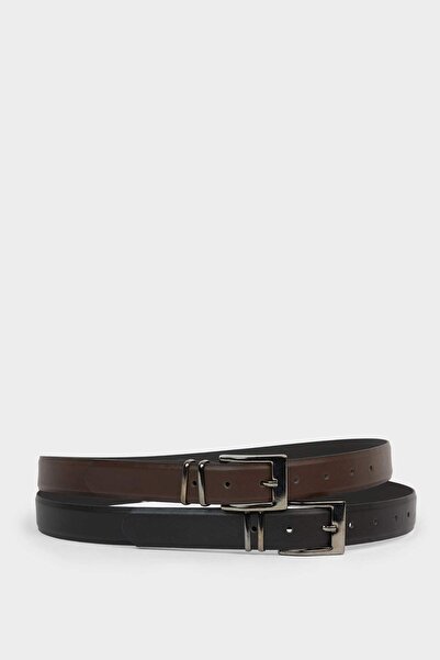 DeFacto Ανδρική ορθογώνια αγκράφα από συνθετικό δέρμα 2 τεμαχίων κλασική ζώνη G4443AXNS