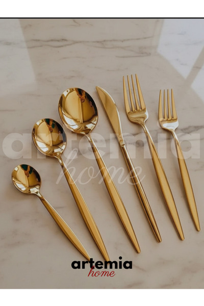 Artemia Home New Vega Elite 90 Piece Cutlery Set (Knife, Fork & Spoon) | 18/10 Steel | Gold Plated Tableware Set (12 Persons)