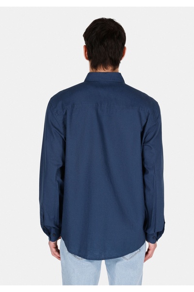 Colin's Regular Fit Shirt Neck Plain Men's Navy Blue Long Sleeve Shirt