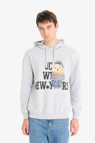 DeFacto Bedrucktes Sweatshirt mit Kapuze und kastigem Schnitt F2248AX25WN