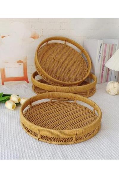 Generic طقم صواني تقديم راتان 3 قطعة