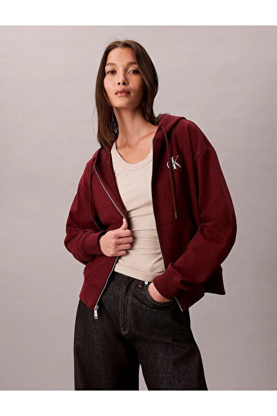 Calvin Klein Kadın Kapşonlu Yaka Fermuarlı Uzun Kollu Kırmızı Sweatshirt LV047B270G-WCV