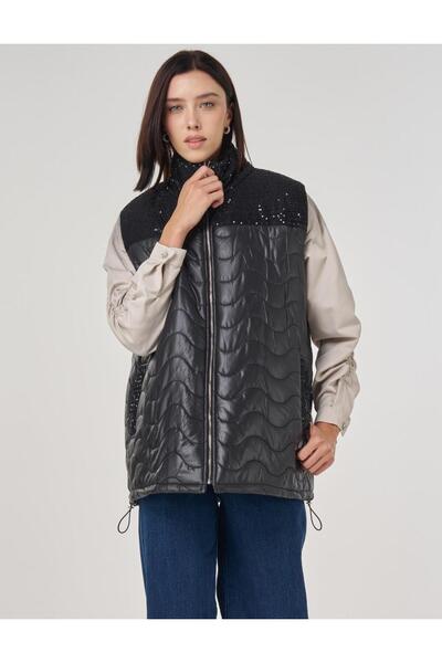 Kayra Sequin Detailed Inflatable Vest Black