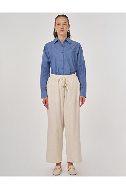 Kayra High Waist Relaxed Fit Pants Cream