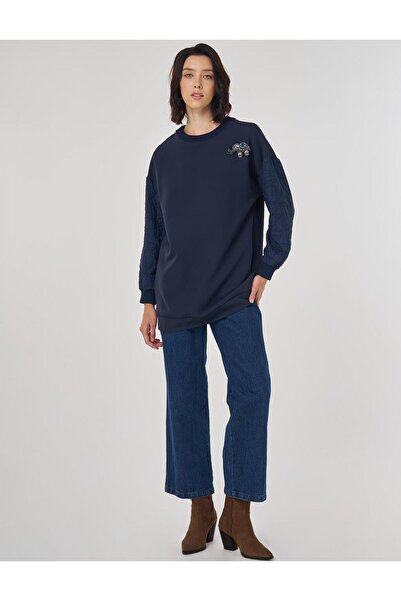 KYR Fabric Garnished Sweatshirt Dark Navy Blue