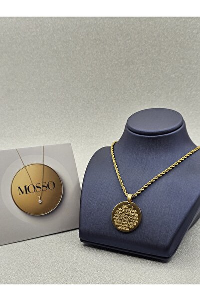 MossoStil Gold Renk Ayetel Kürsi Yazılı Kalın Zincirli Çelik Kolye