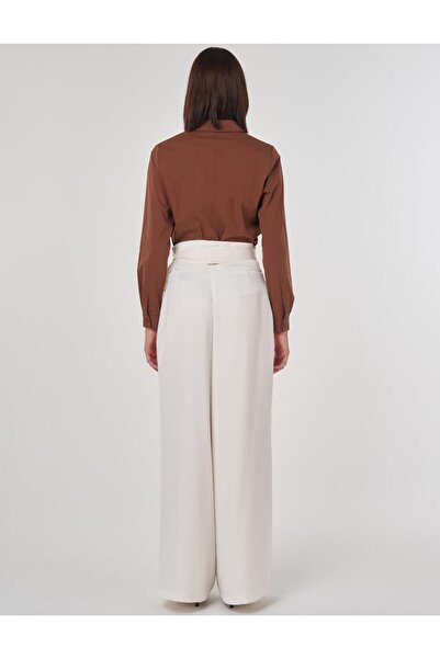 Kayra Waist-Tied Satin Trousers Ecru