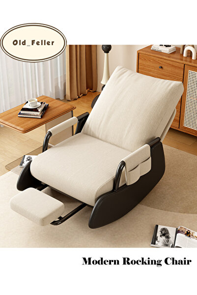 Old_Feller Modern rocking chair with footrest, side pockets & adjustable high back. For balcony, living room