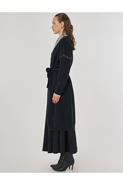 Kayra Κεντημένη Πλεκτή Ζακέτα Μαύρη