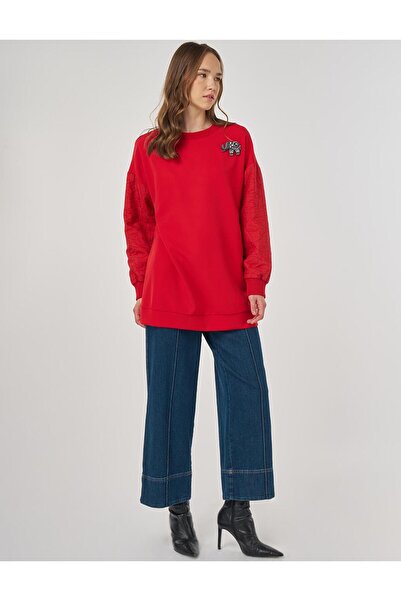 KYR Fabric Garnished Sweatshirt Red