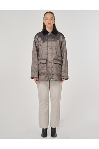 Kayra Μπουφάν με βελούδινο λαιμόκοψη με λεπτομέρεια βιζόν